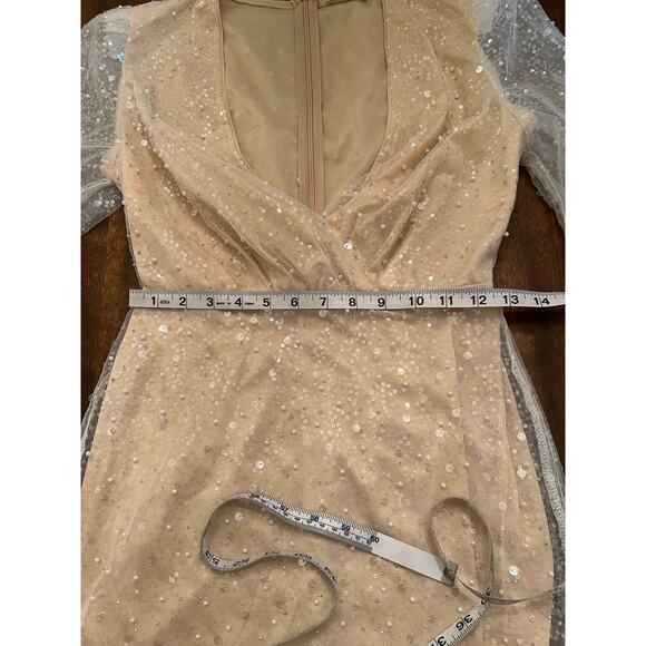 NWT Mainstrip Women's Harlow Sequin Pearl Puff Sleeve Cream Mini Dress Small - Picture 11 of 13